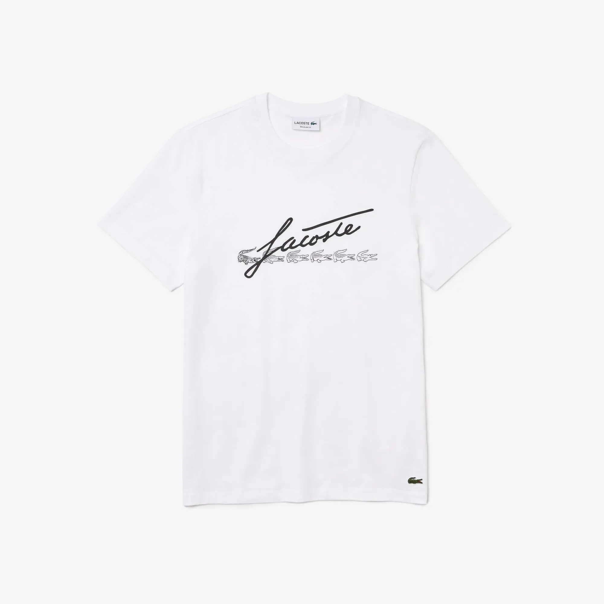 Lacoste Men's Signature And Crocodile Print Crew Neck Cotton T-Shirt. 2