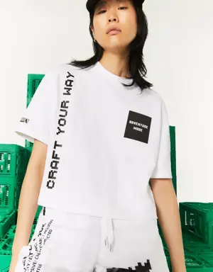 Lacoste Playera para mujer Lacoste L!VE x Minecraft corta en algodón orgánico