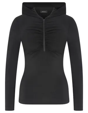 Roman Ruched Front Hooded Blouse - 4 / BLACK