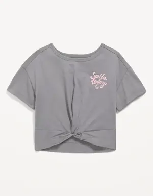 Twist-Front Graphic T-Shirt for Girls gray