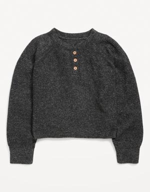 Thermal-Knit Long-Sleeve Henley Top for Girls gray