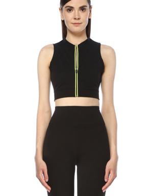 Siyah Neon Renk Detaylı Cropped Atlet