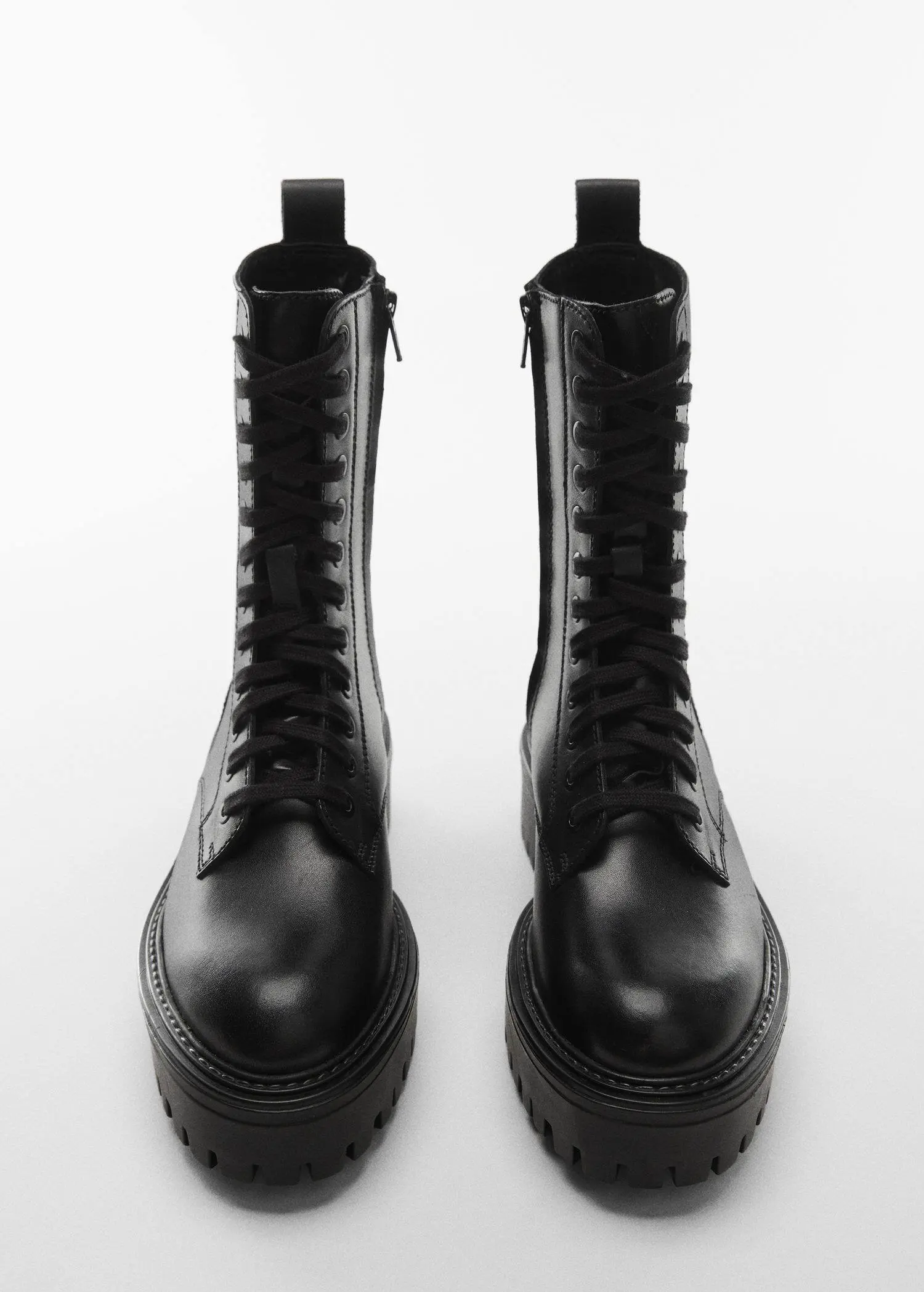 Mango Leather boot with laces and track sole. 1