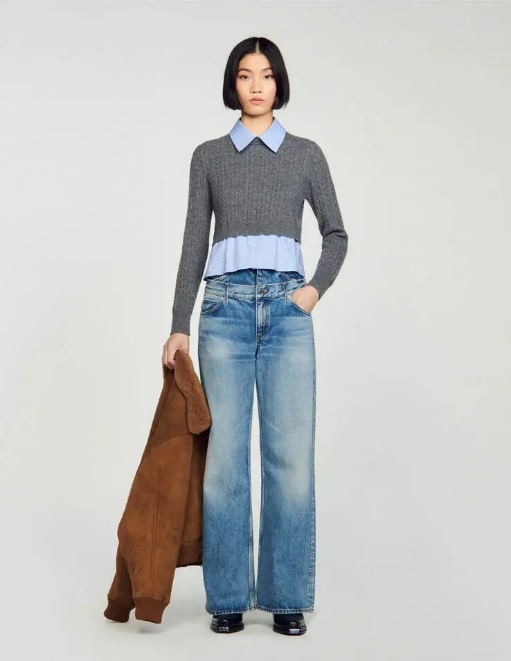 Sandro Cropped cable knit sweater. 1