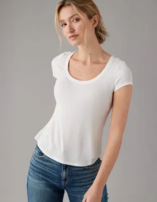 American Eagle Soft & Sexy Short-Sleeve Scoop Neck Ribbed Tee. 1