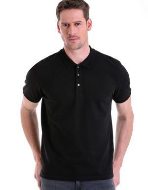 Siyah Petek Desenli Regular Fit 100% Pamuk Polo Yaka Tişört