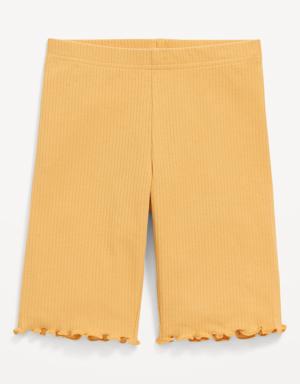 Old Navy Rib-Knit Lettuce-Edged Long Biker Shorts for Girls yellow