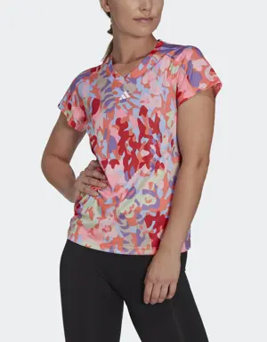 AEROREADY Train Essentials Minimal Branding V-Neck Floral Print T-Shirt