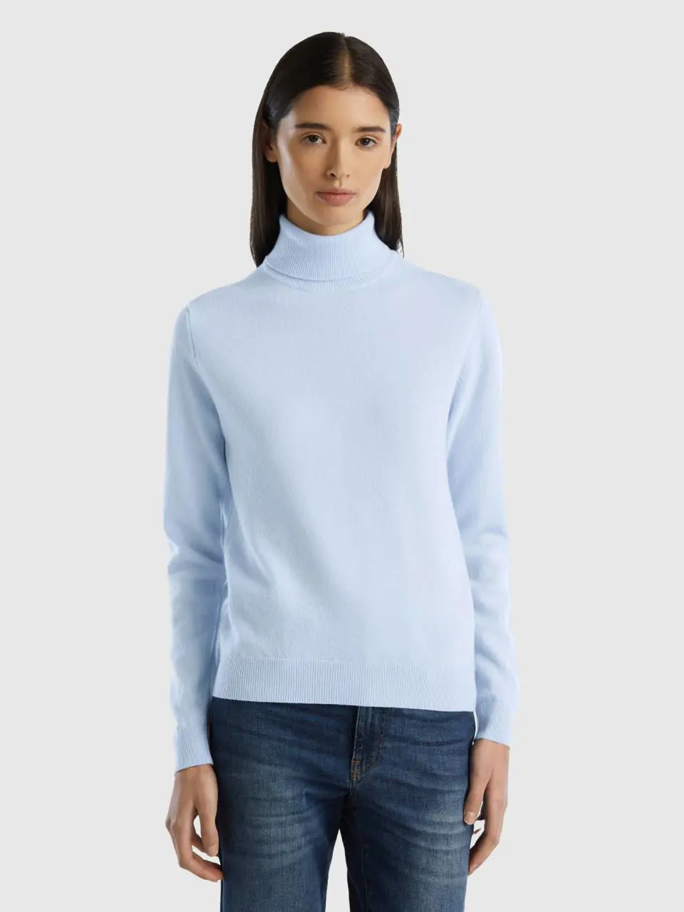 Benetton sky blue turtleneck in pure merino wool. 1