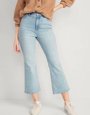 Higher High-Waisted Cropped Flare Jeans for Women blue
