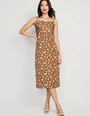 Cowl-Neck Printed Satin Midi Slip Dress for Women brown