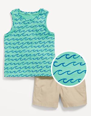 Old Navy 2-Pack Tank Top & Cotton Poplin Pull-On Shorts Set for Toddler Boys multi