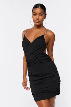 Forever 21 Forever 21 Ruched Open Back Mini Dress Black. 2