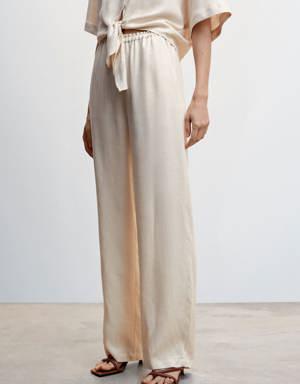 Satin trousers with elastic waist