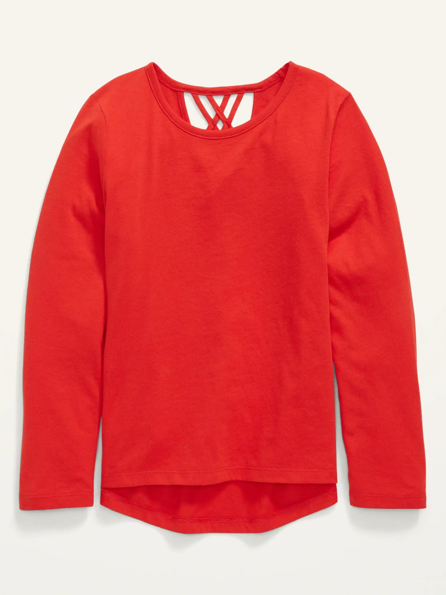 Old Navy Softest Long-Sleeve Lattice-Back Tee for Girls red. 1