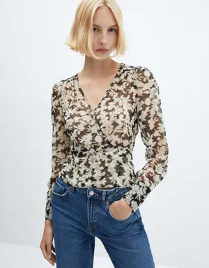 Floral print crossover blouse