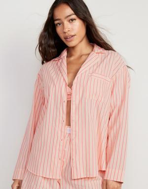 Printed Poplin Pajama Shirt for Women pink