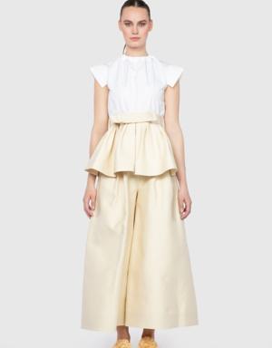 Pleated Detailed Yellow Wide Leg Trousers