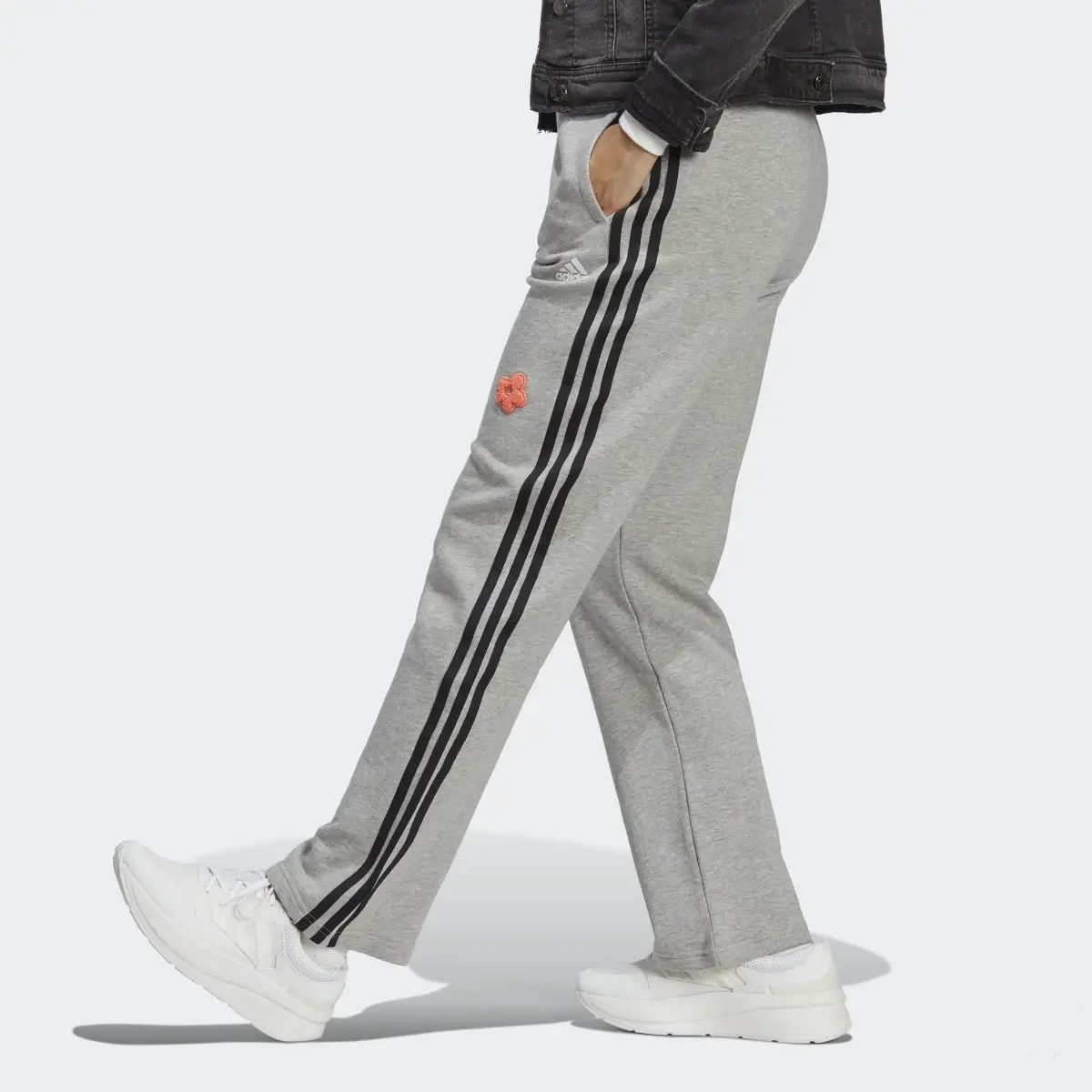 Adidas 3-Stripes High Rise Joggers with Chenille Flower Patches. 2