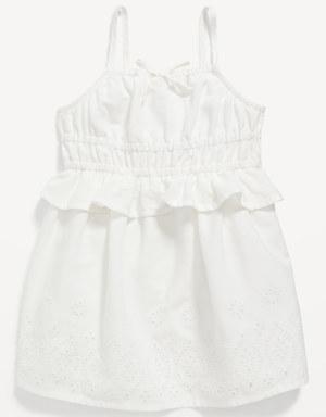 Sleeveless Waist-Defined Embroidered Ruffled Dress for Baby white