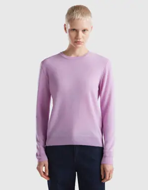 lilac crew neck sweater in merino wool