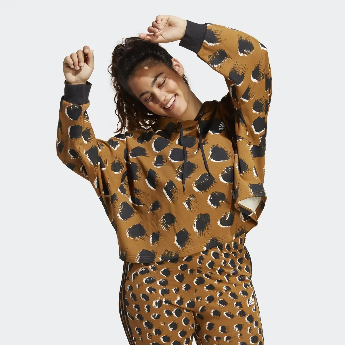 Adidas Essentials 3-Stripes Animal Print Hoodie (Plus Size). 2