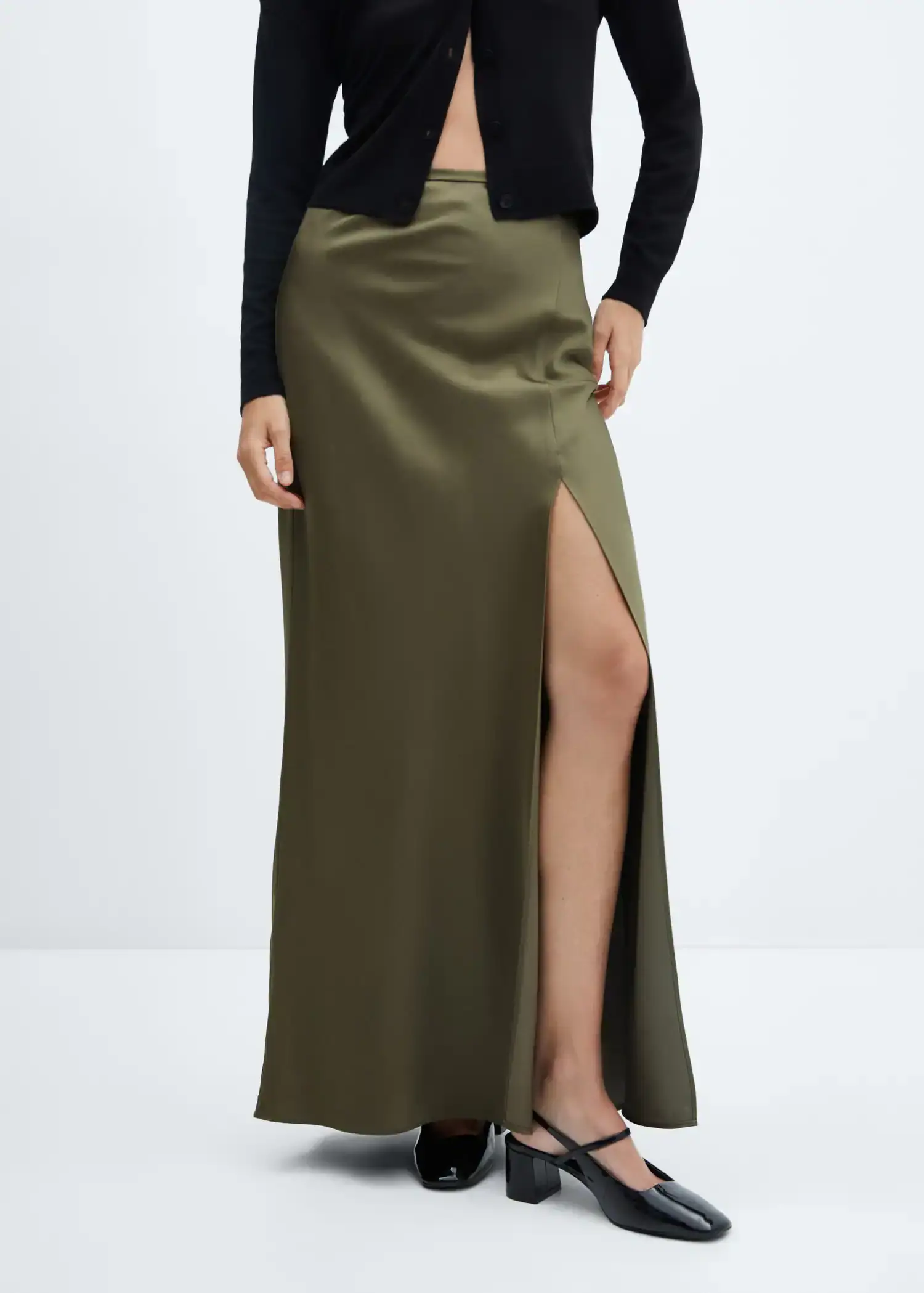 Mango Satin skirt with side slit. 2