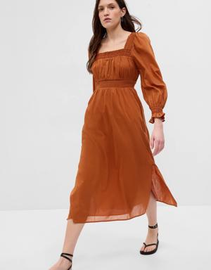 Puff Sleeve Smocked Maxi Dress brown