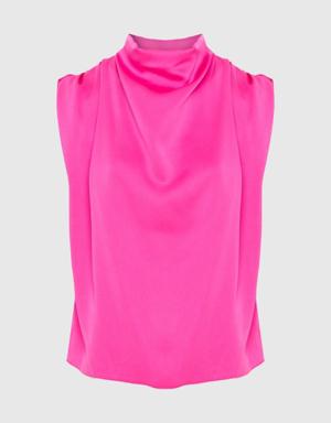 Plunging Collar Zero Sleeve Pink Blouse