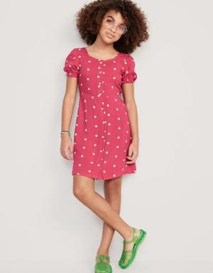Old Navy Puff-Sleeve Button-Front Fit & Flare Dress for Girls pink