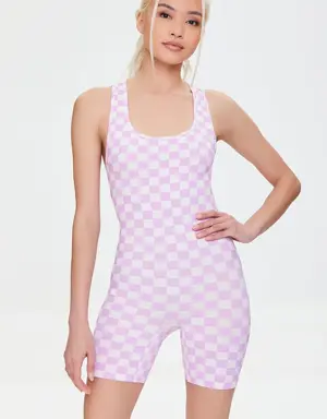 Forever 21 Active Seamless Checkered Print Cutout Romper Pink/Light Pink