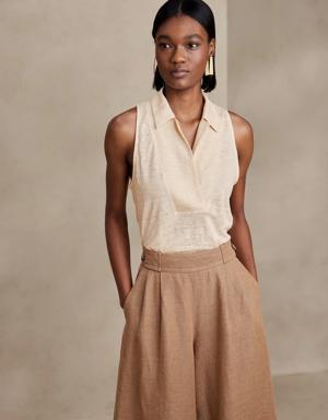 Linen Sleeveless Polo beige