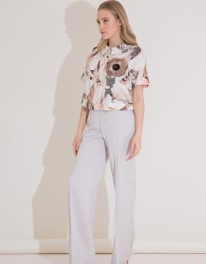 Floral Embroidered Short Sleeve Patterned Linen Shirt