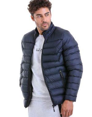 Ekstra Slim Fit Düz Hakim Yaka Şişme Mont
