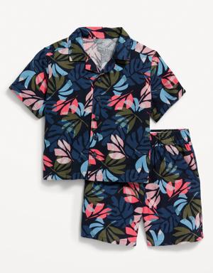 Printed Linen-Blend Shirt & Shorts Set for Toddler Boys green