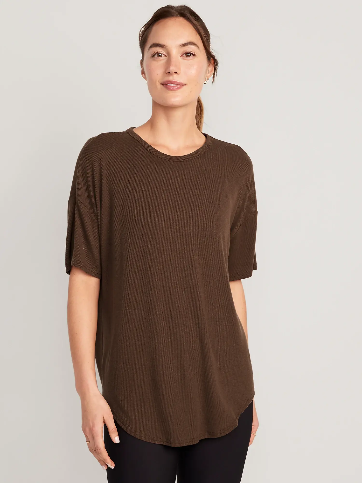 Old Navy UltraLite Rib-Knit Tunic T-Shirt for Women brown. 1