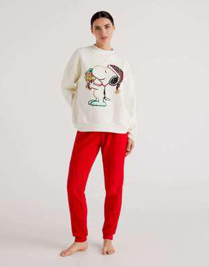 Kadın Vanilya Polar Snoopy Pijama Takımı