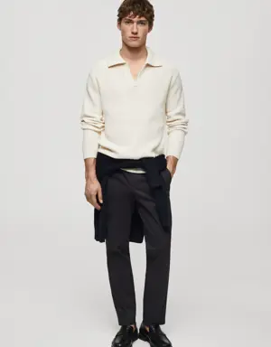 Mango Slim-fit cotton pleated trousers