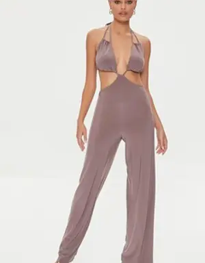 Forever 21 Cutout Halter Jumpsuit Brown