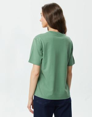 Kadın Loose Fit Bisiklet Yaka Yeşil T-Shirt
