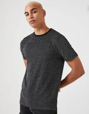 Forever 21 Lurex Ribbed Crew Tee Black/Silver