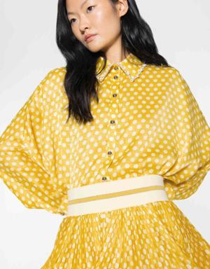 Embroidered Detailed Polka Dot Yellow Blouse