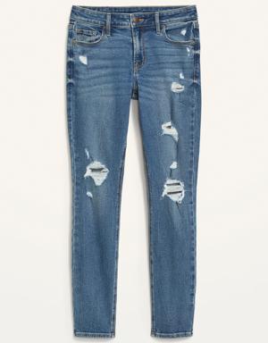 Mid-Rise Rockstar Super-Skinny Distressed Jeans for Women blue