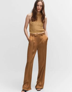 Satin-finish trousers with pleat detail 