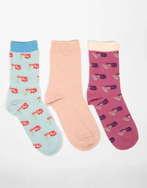 3 lü Paket Desenli Kadın Soket Çorap Desenli
