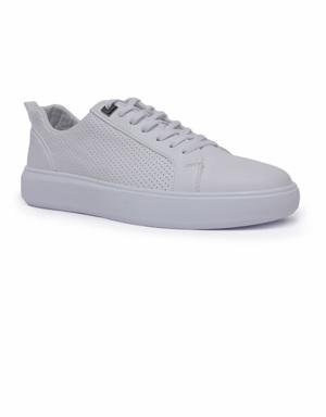 Beyaz Delikli Bağcıklı Suni Deri Erkek Spor Ayakkabı - 89055