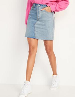 Higher High-Waisted Button-Fly O.G. Straight Non-Stretch Mini Cut-Off Jean Skirt for Women multi