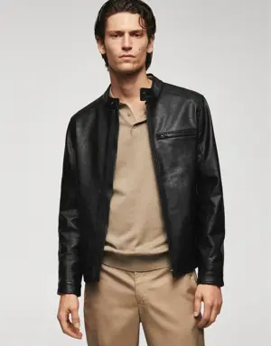Mango Leather-effect jacket with zips