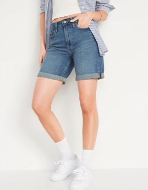 High-Waisted OG Straight Jean Shorts for Women -- 7-inch inseam blue