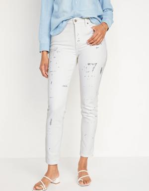 High-Waisted OG Straight Paint-Splatter White Ankle Jeans for Women white